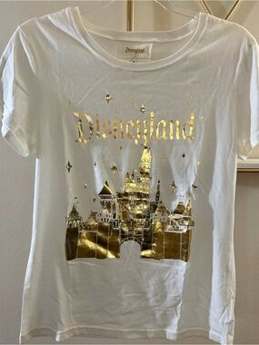 Disney White Tee with Gold Foil Castle Graphic